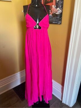 Neon Hot Pink Zara Spaghetti-Strap Backless Barbiecore Maxi Dress XS
